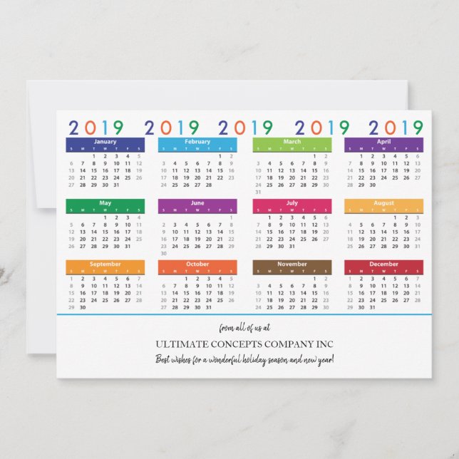 2019 Calendar Company Name and Greetings Holiday Card (Front)