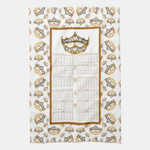 2019 Calendar gold crown tiara Kitchen Tea Towel