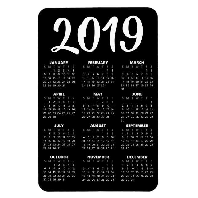 2019 Calendar Magnet - Black (Vertical)