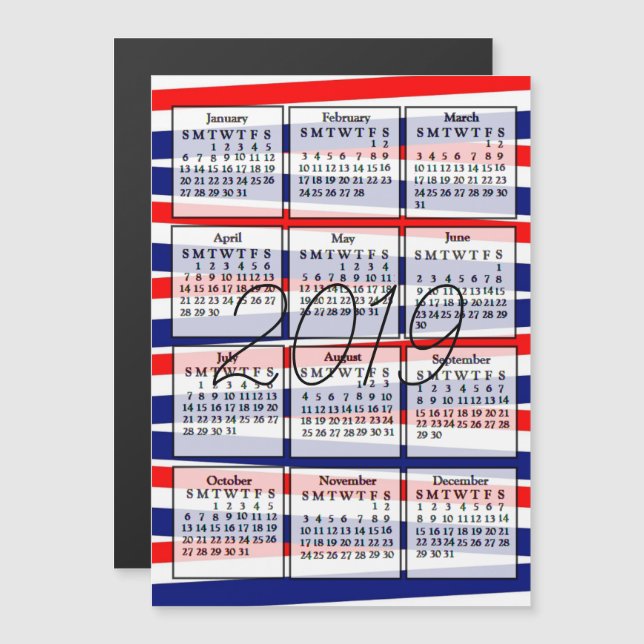 2019 Calendar Magnet Patriotic Background (Front/Back)