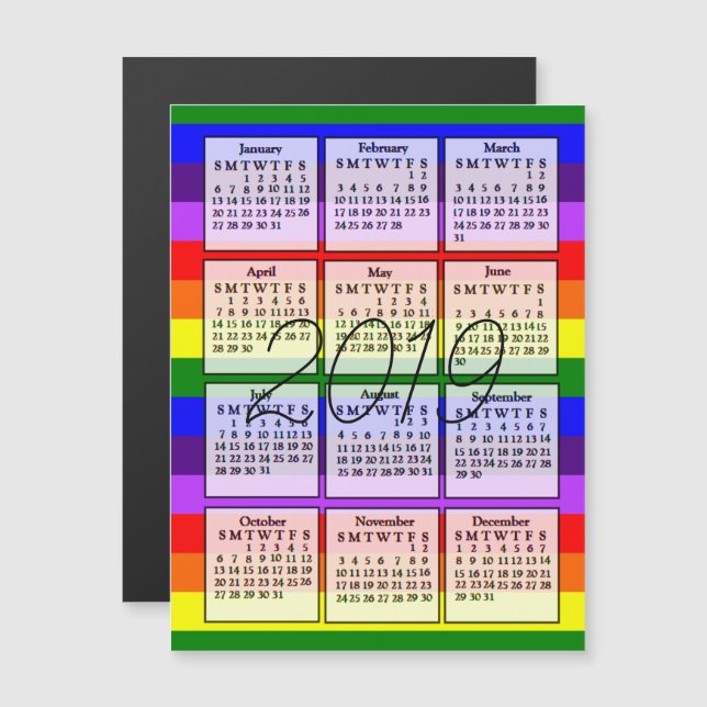 2019 Calendar Magnet Rainbow Background (Front/Back)