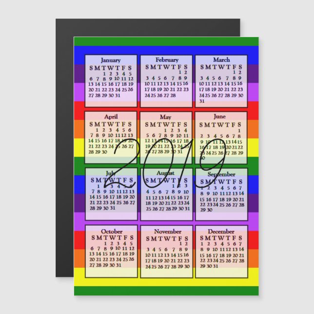 2019 Calendar Magnet Rainbow Background (Front/Back)