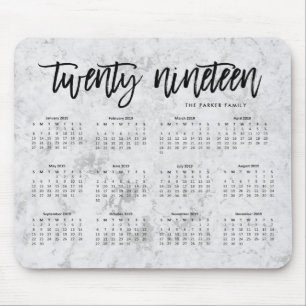 2019 Calendar Modern Typography and Marble Look Mouse Mat