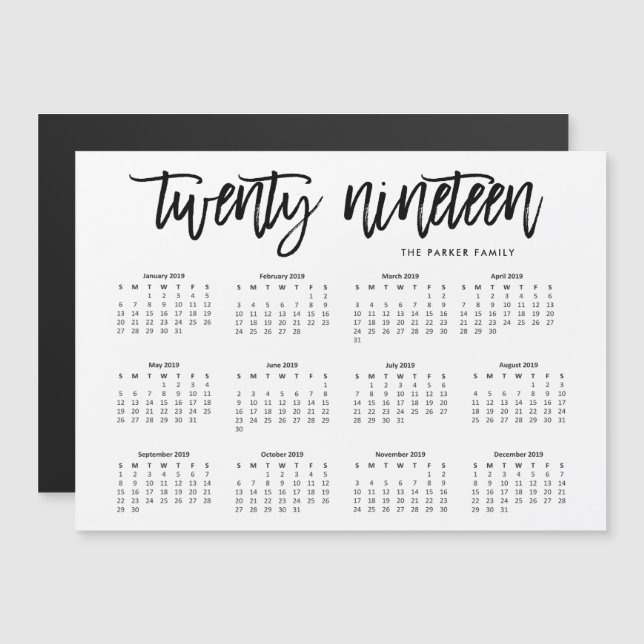 2019 Calendar | Modern Typography Magnetic Card (Front/Back)