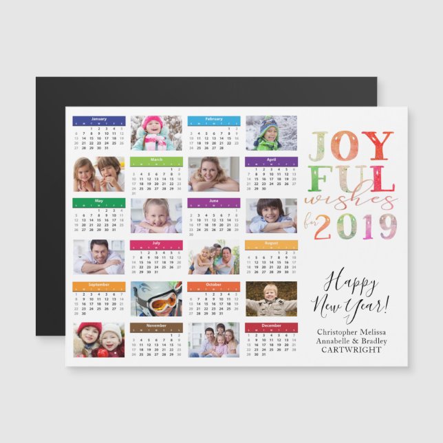 2019 Calendar Photo Collage Happy New Year Magnetic Invitation (Front/Back)