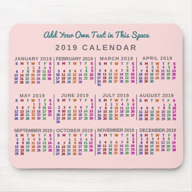 2019 Calendar (See Description for New Version)  Mouse Mat (Front)