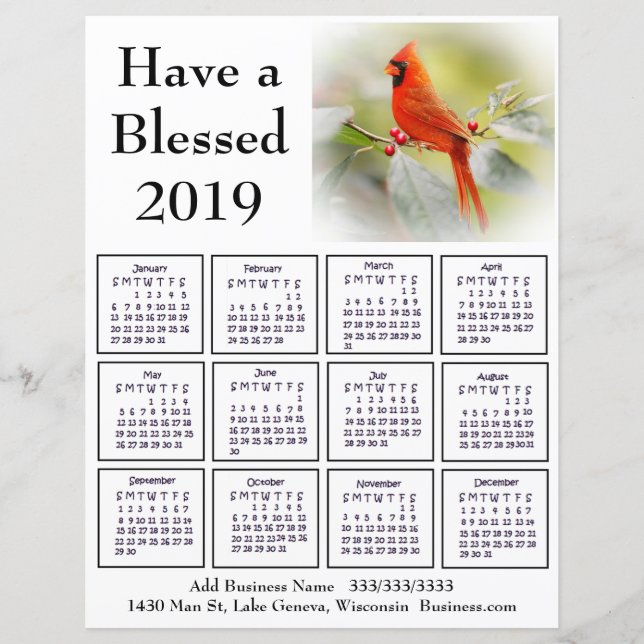 2019 Cardinal Business Calendar Flier for Customer (Front)