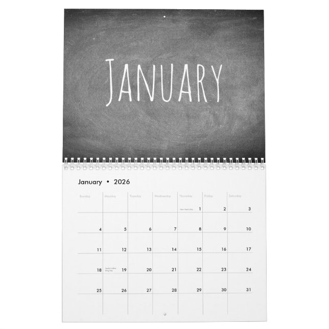2019 Chalkboard Calendar Black and White Text (Jan 2026)