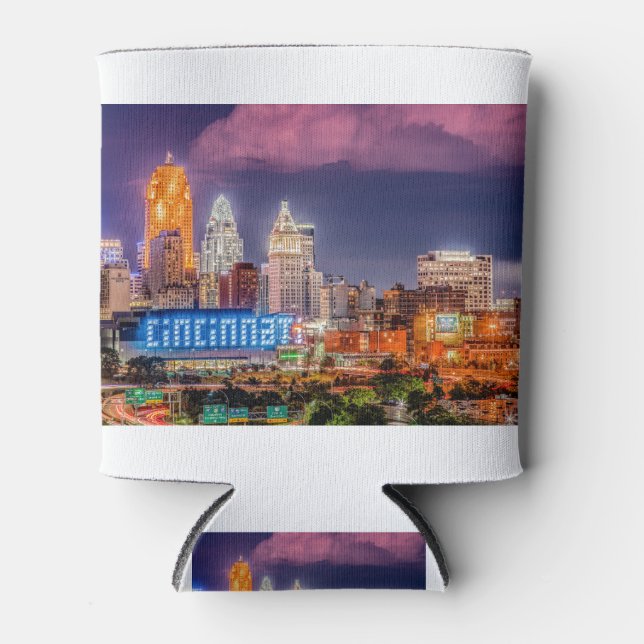2019 Cincinnati Ohio Night Skyline Can Cooler (Front)