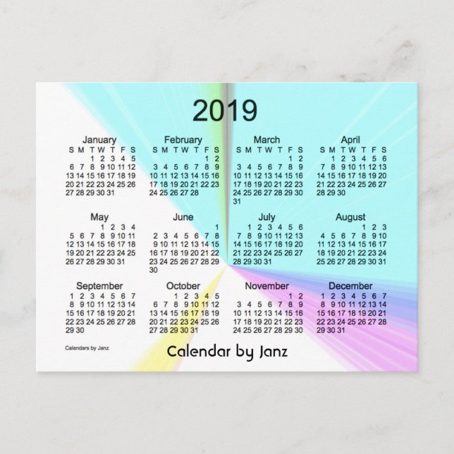 2019 Colour Point Mini Calendar by Janz Postcard (Front)