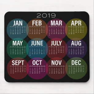 2019 Colourful Calendar on Black Mouse Mat