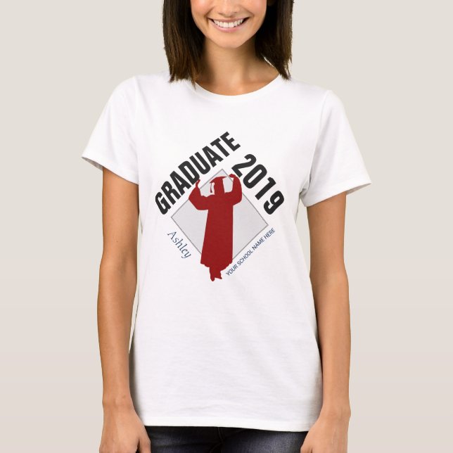 2019 Female Graduate with Name, Year and School T-Shirt (Front)