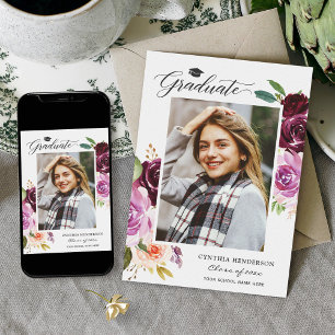 2019 Graduate Plum Purple Floral Girl Graduation Announcement