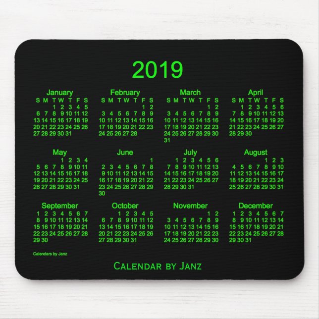 2019 Neon Green Calendar by Janz Mouse Mat (Front)