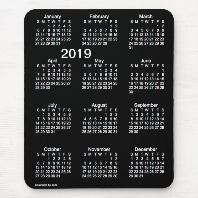 2019 Neon White Large Print Calendar by Janz Mouse Mat (Front)
