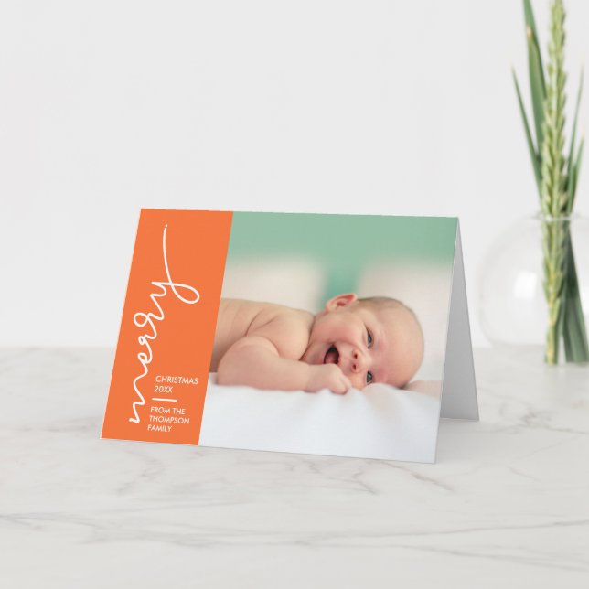 2019 New Baby Merry Christmas Script Holiday Card (Front)