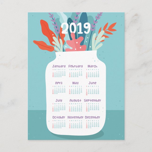 2019 new year calendar personalised postcard (Front)