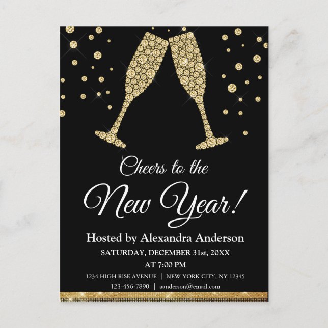 2019 New Year's Eve Party Champagne Glasses Postcard (Front)