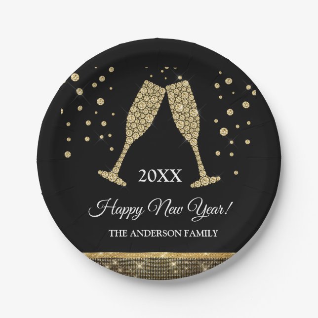 2019 New Year's Eve Party Faux Gold Foil Paper Plate (Front)
