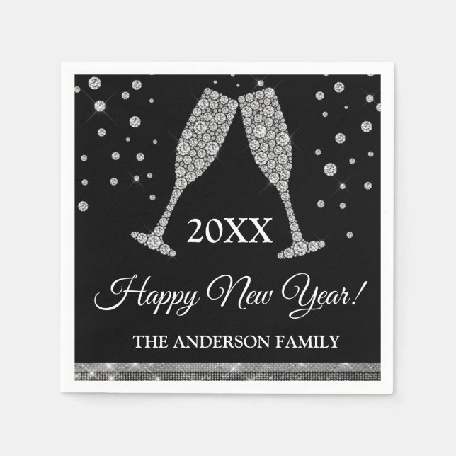 2019 New Year's Eve Party Faux Silver Foil Napkin (Front)