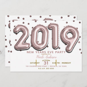 2019 New Years Eve Party Rose Gold Balloons Invitation