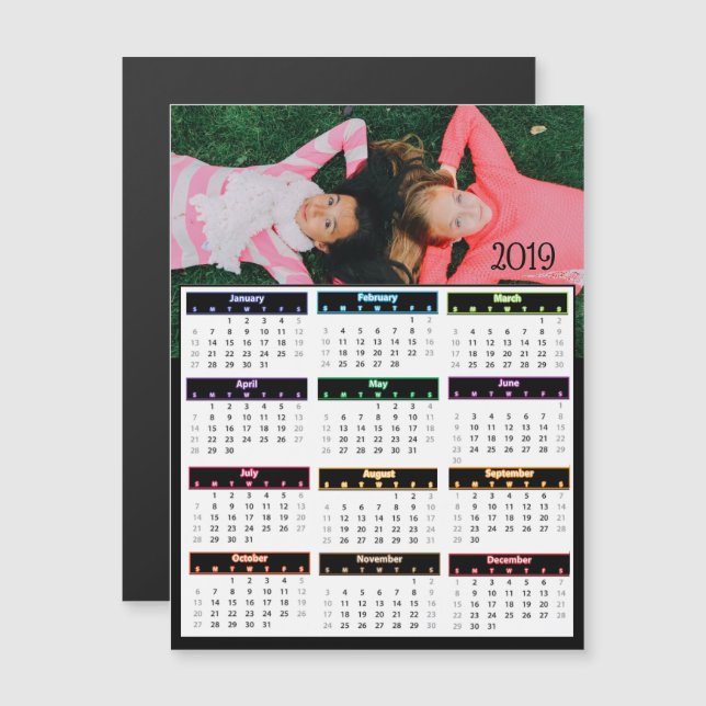 2019 Personalised Photo Mini Calendar Magnetic Invitation (Front/Back)