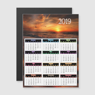 2019 Red Ocean Sunset Mini Calendar Magnetic Invitation