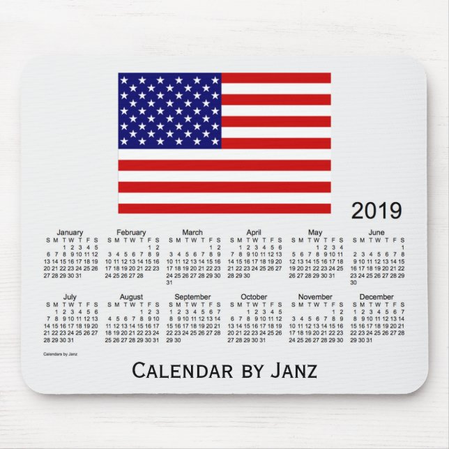 2019 USA Flag Calendar by Janz Mouse Pad (Front)