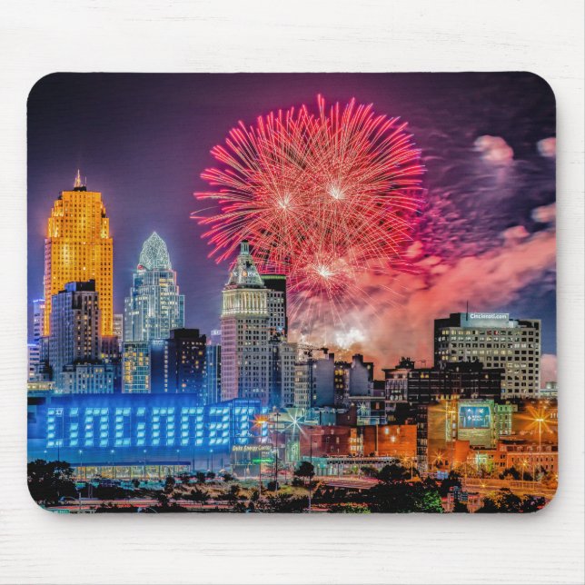 2019 WEBN Fireworks Cincinnati Skyline Photograph  Mouse Mat (Front)