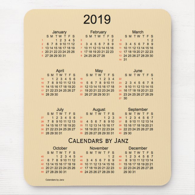 2019 Wheat 52 Week Calendar by Janz Mouse Mat (Front)