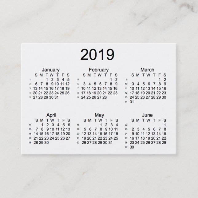 2019 White 52 Week Calendar by Janz Business Cards (Front)