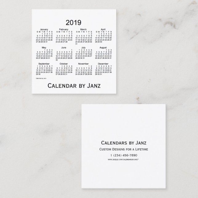 2019 White Calendar by Janz Square Business Card (Front/Back)