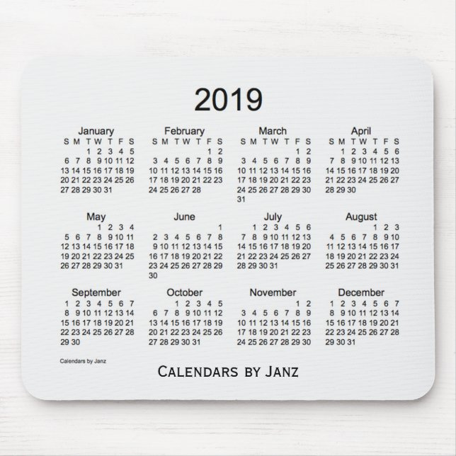 2019 White Smoke Calendar by Janz Mouse Pad (Front)