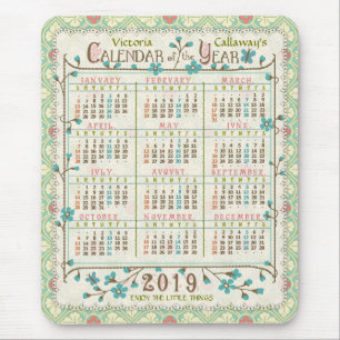 2019 Year Calendar Victorian Art Nouveau   Custom Mouse Mat