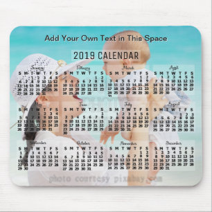2019 Year Monthly Calendar Black Add Photo Text Mouse Mat