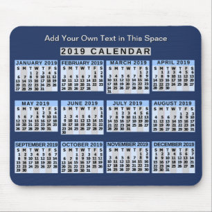 2019 Year Monthly Calendar Easy to Read Business Mouse Mat