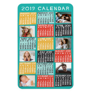 2019 Year Monthly Calendar Modern Photo Collage Magnet