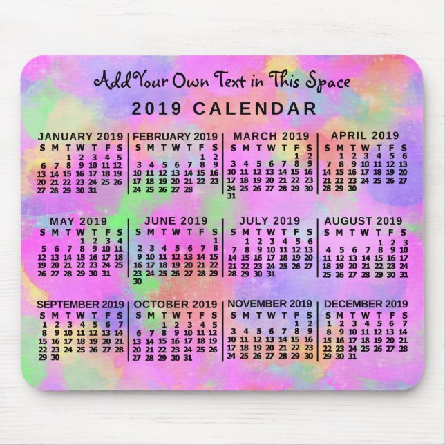 2019 Year Monthly Calendar Rainbow of Paint Custom Mouse Mat (Front)
