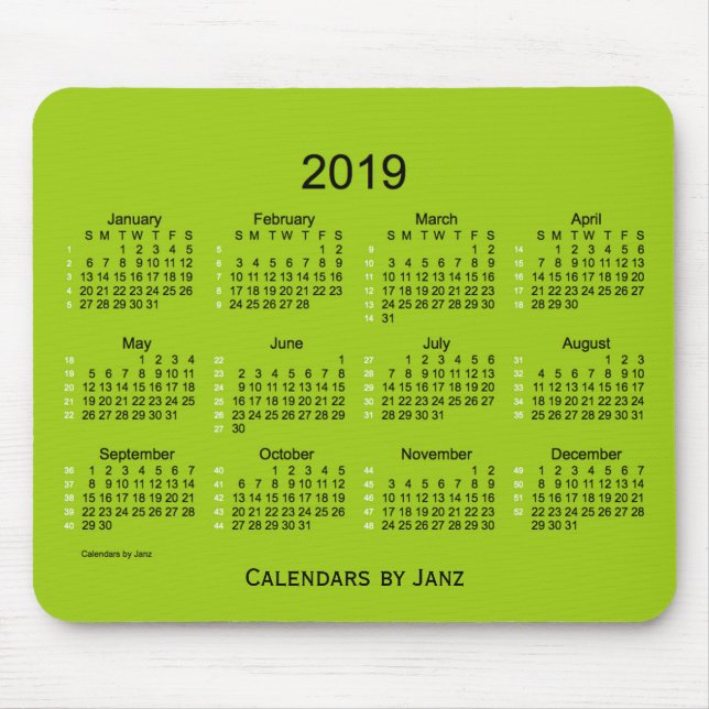 2019 Yellowgreen 52 Week Calendar by Janz Mouse Mat (Front)