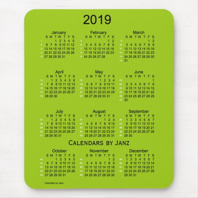 2019 Yellowgreen 52 Week Calendar by Janz Mouse Mat (Front)