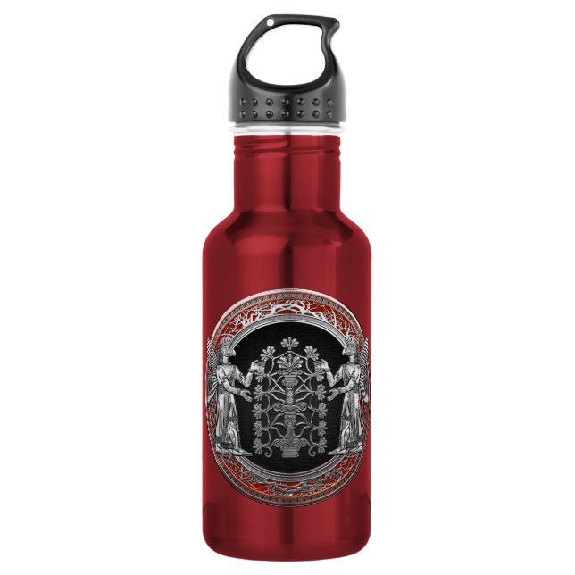 [201] Two Silver Ninurtas with Tree of Life 532 Ml Water Bottle (Front)