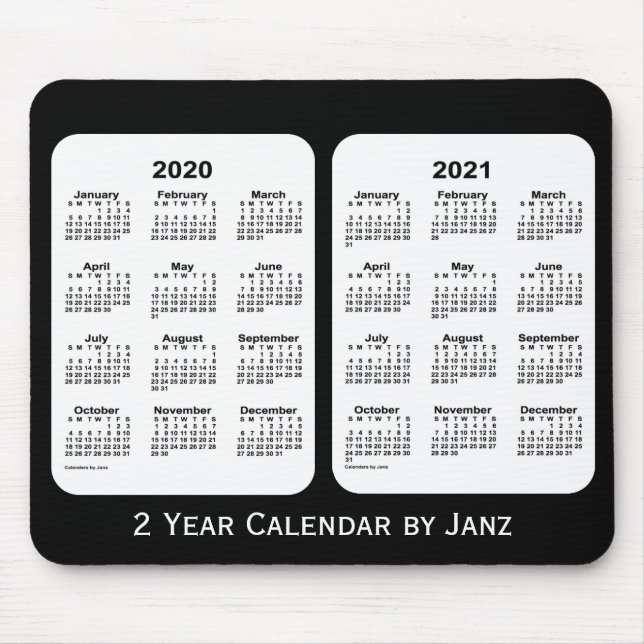 2020-2021 Black and  White 2 Year Calendar by Janz Mouse Mat (Front)