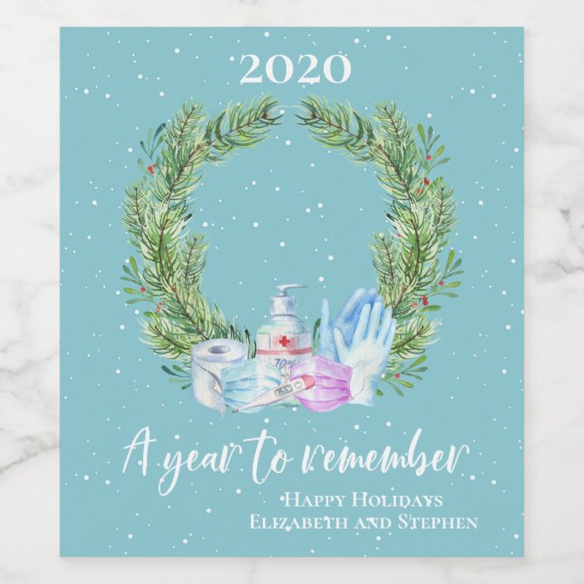 2020 A year To Remember Wreath Covid Holiday Wine Label (Single Label)