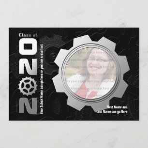 2020 Black and Silver Gear Graduation Invitation