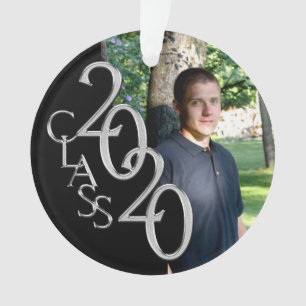 2020 Black Blue and Silver Graduation Photo Ornament