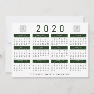 2020 Calendar Company Logo and Name Green Holiday Card