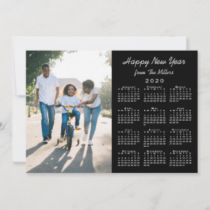 2020 Calendar Modern Black 2 Photo Happy New Year Holiday Card