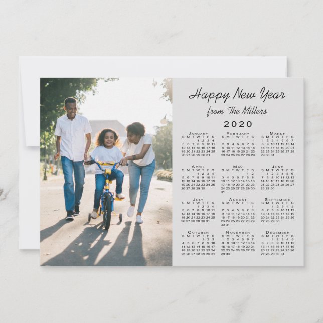 2020 Calendar Modern Grey 2 Photo Happy New Year Holiday Card (Front)
