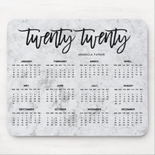 2020 Calendar Modern Typography and Marble Look Mouse Mat