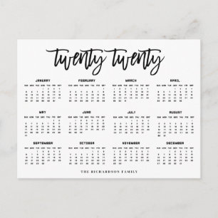 2020 Calendar Modern Typography Postcard
